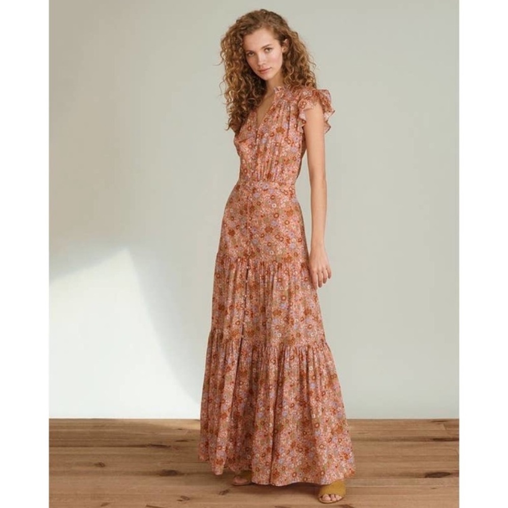 Veronica Beard Floral Maxi Dress in Rust and Pink
